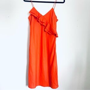 RALPH Ralph Lauren Vintage Orange Linen Ruffle Slip Dress Size 4 EUC